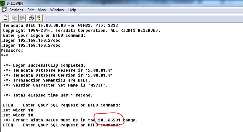 Changing the screen width in Teradata BTEQ