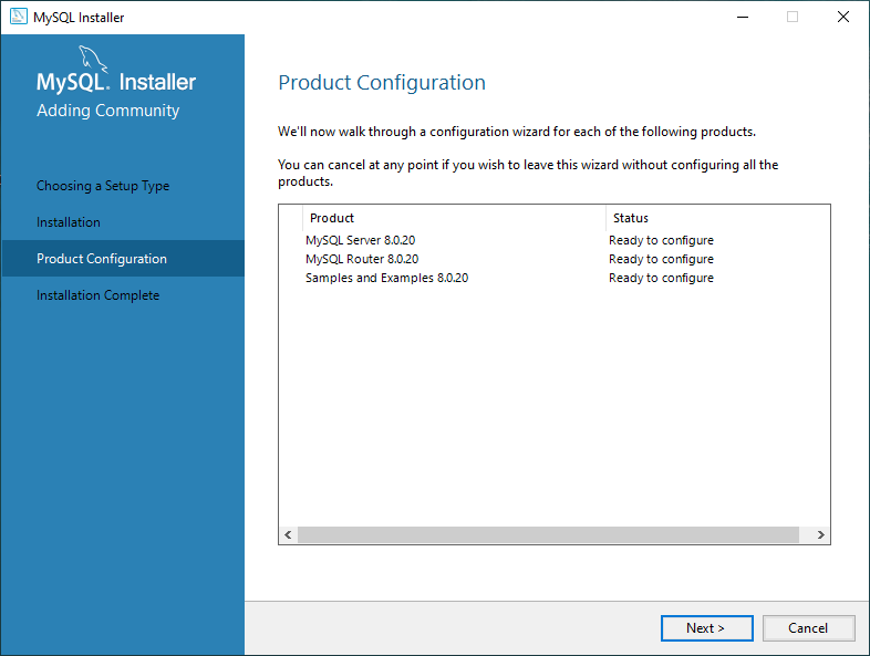 Install MySQL - Product Configuration