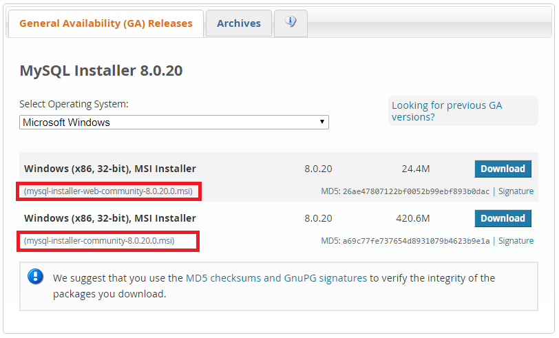 Install MySQL - Download Page